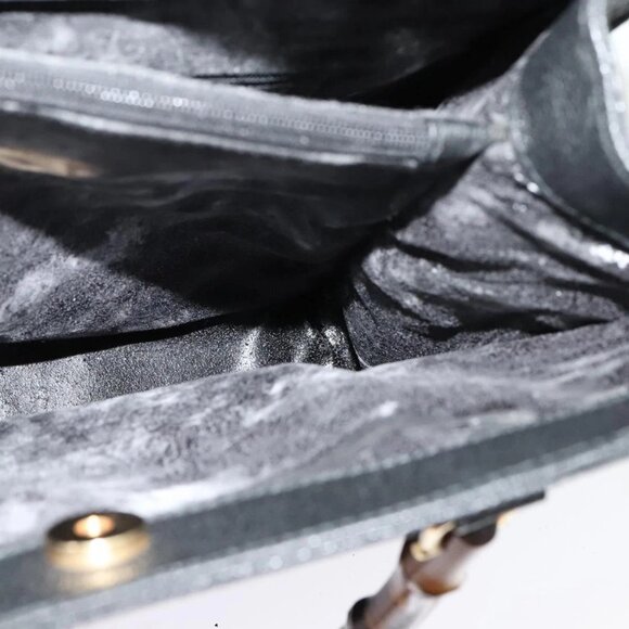 GUCCI Bamboo Hand Bag Suede Leather Black Gold 002 1186 0260 Auth bs28646 - Picture 11 of 16